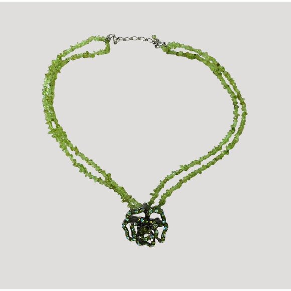 Premier Designs Sage Blossom Necklace Green Crystals Detachable Pendant Brooch - Picture 1 of 10